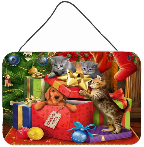 Kittens Return Puppy to Santa Claus Wall or Door Hanging Prints by Caroline's Treasures