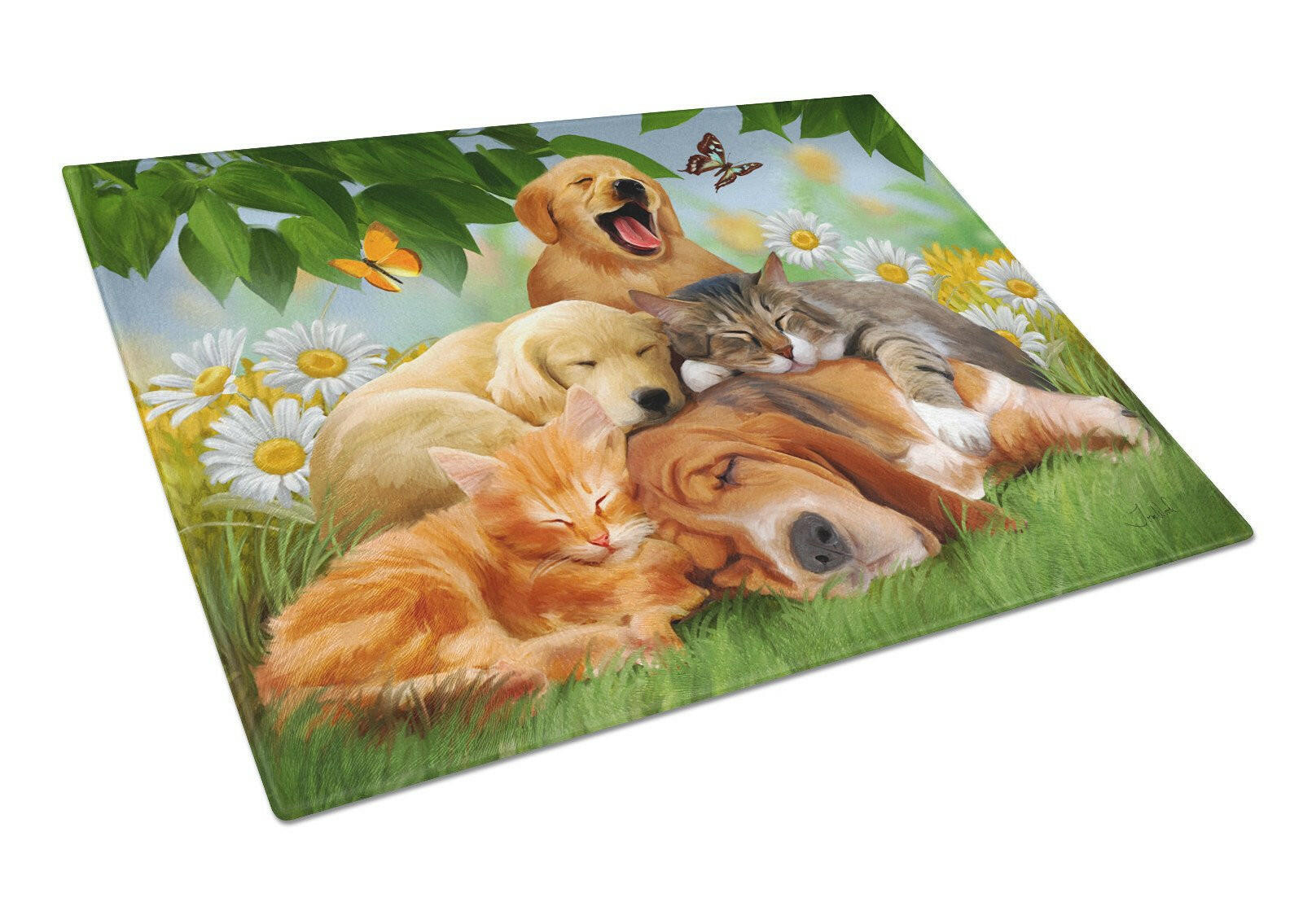 Golden Retriever, Labrador and Basset Hound Sleepy Heads Glass Cutting Board Large PTW2049LCB by Caroline's Treasures