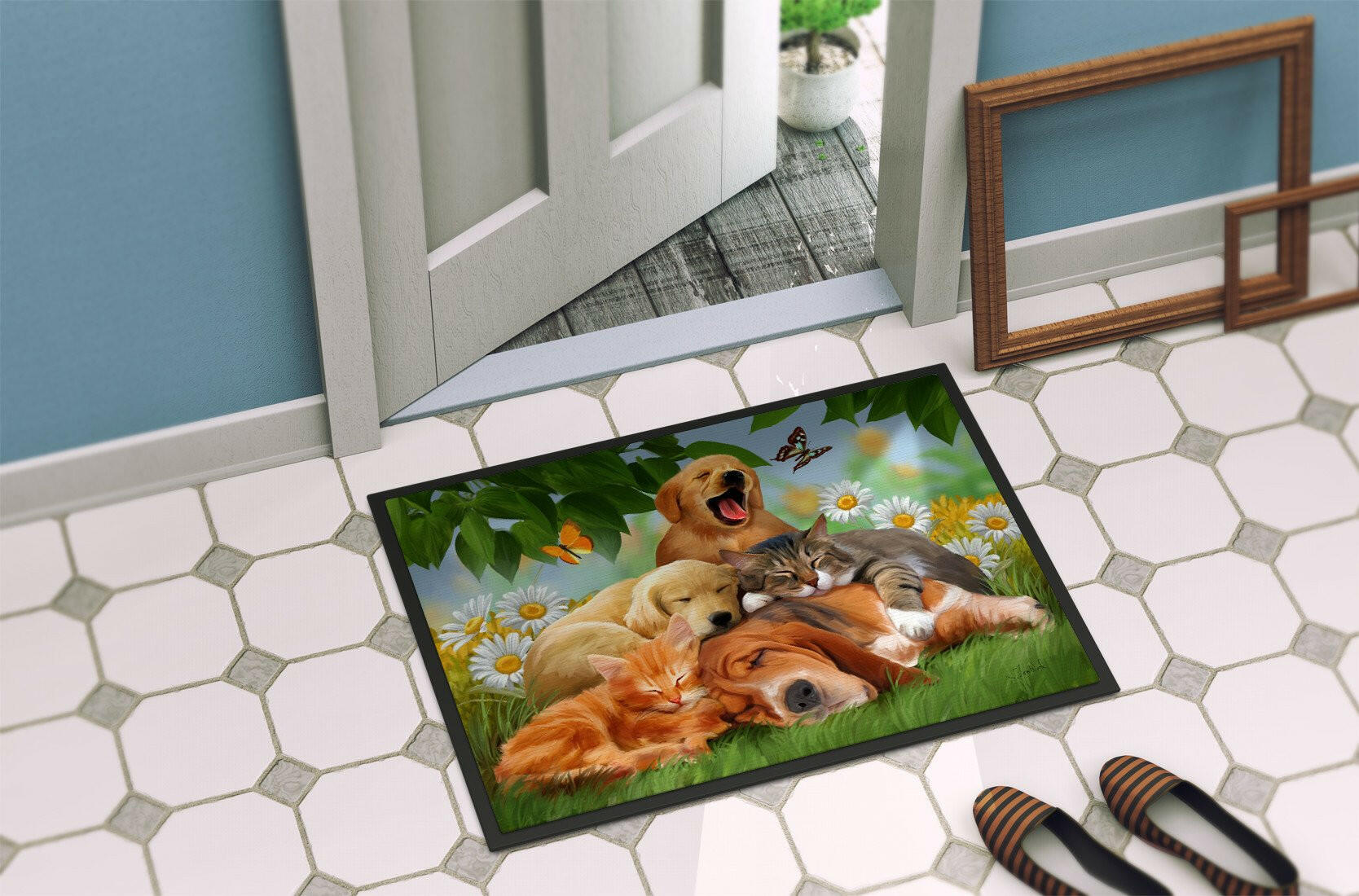 Golden Retriever, Labrador and Basset Hound Sleepy Heads Indoor or Outdoor Mat 18x27 PTW2049MAT - the-store.com