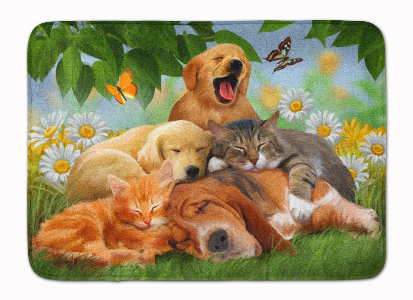 Golden Retriever, Labrador and Basset Hound Sleepy Heads Machine Washable Memory Foam Mat PTW2049RUG - the-store.com