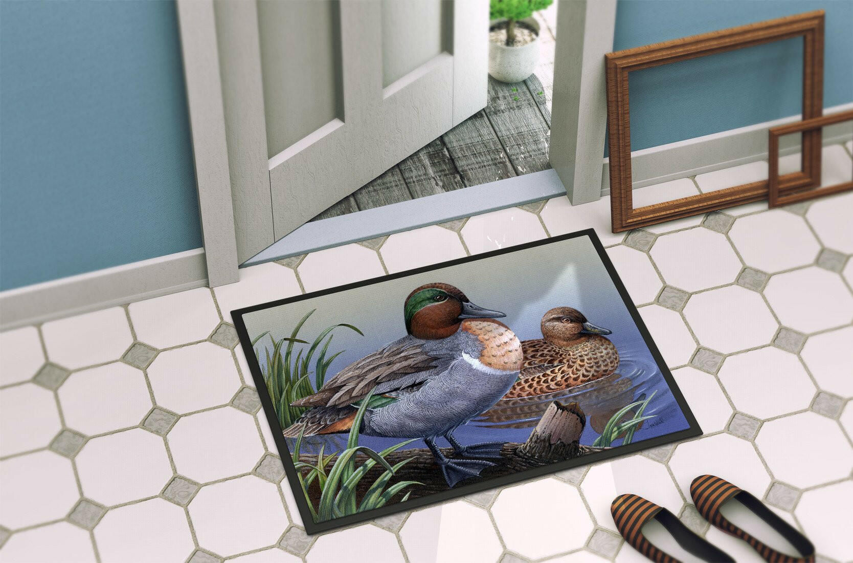 Green Teal Ducks in the Water Indoor or Outdoor Mat 24x36 PTW2057JMAT - the-store.com