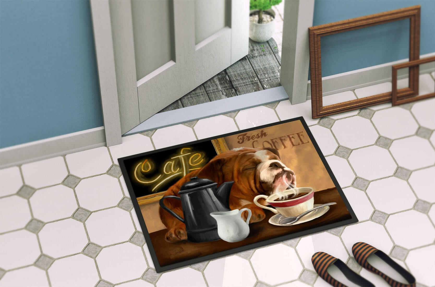 English Bulldog Morning Coffee Indoor or Outdoor Mat 24x36 PTW2061JMAT - the-store.com