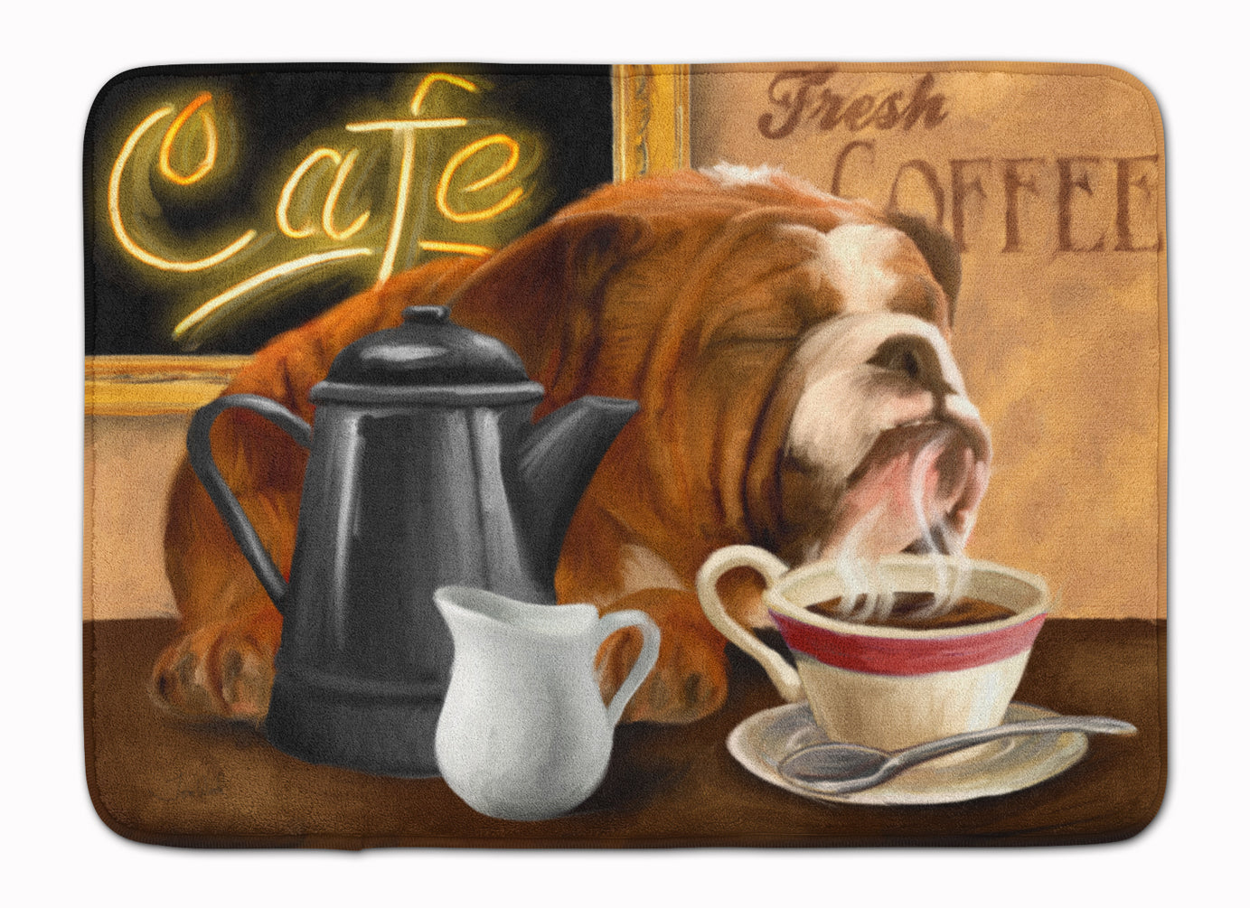 English Bulldog Morning Coffee Machine Washable Memory Foam Mat PTW2061RUG - the-store.com