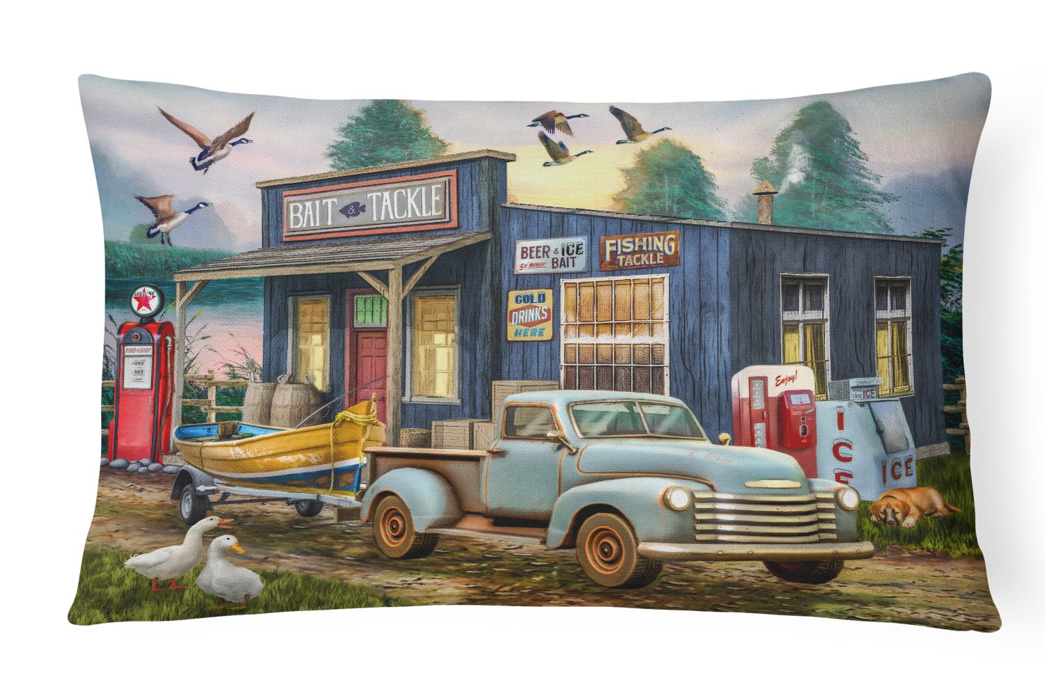 Early Bird Catches the Fish Bait Shop Canvas Fabric Decorative Pillow PTW2065PW1216 by Caroline's Treasures