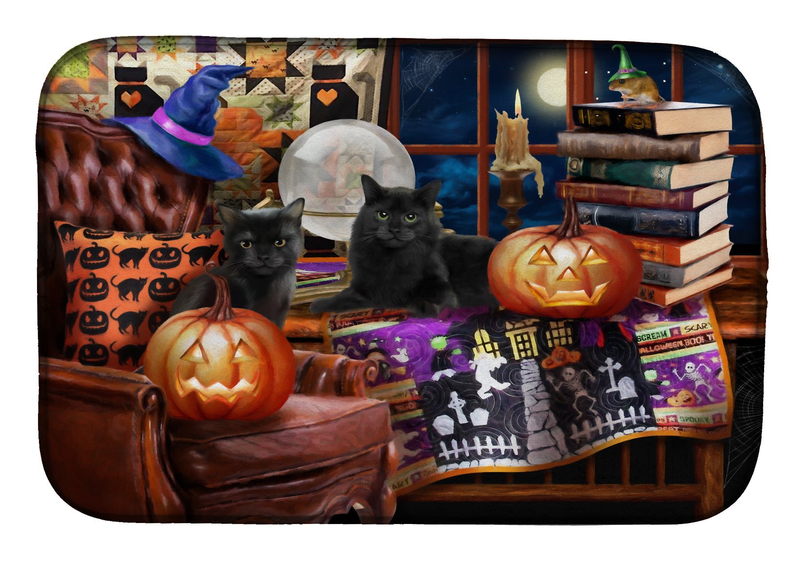 Halloween Black Cats Our Favorite Time Dish Drying Mat PTW2069DDM  the-store.com.