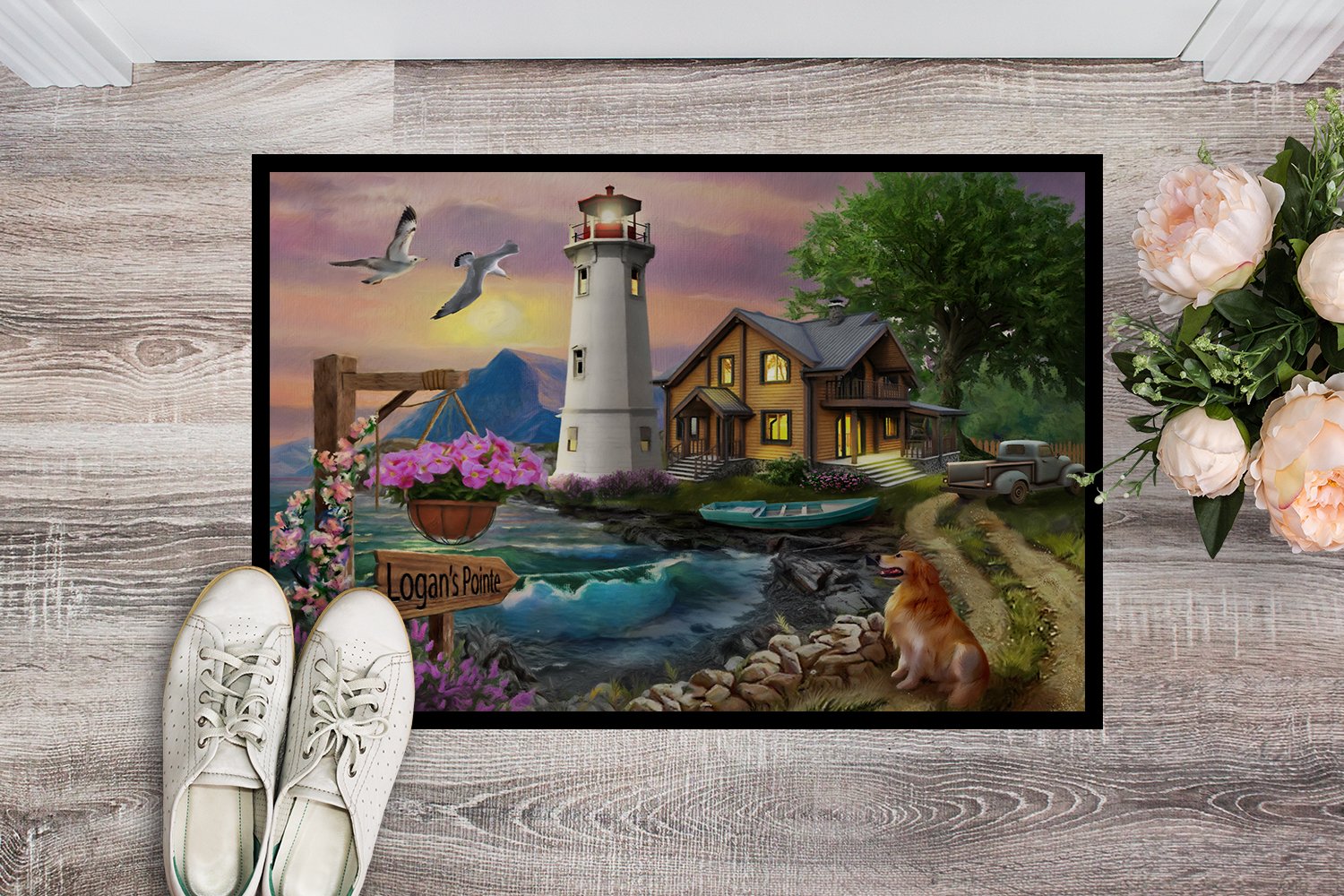 Logan's Pointe Lighthouse Golden Retriever Indoor or Outdoor Mat 24x36 PTW2070JMAT by Caroline's Treasures