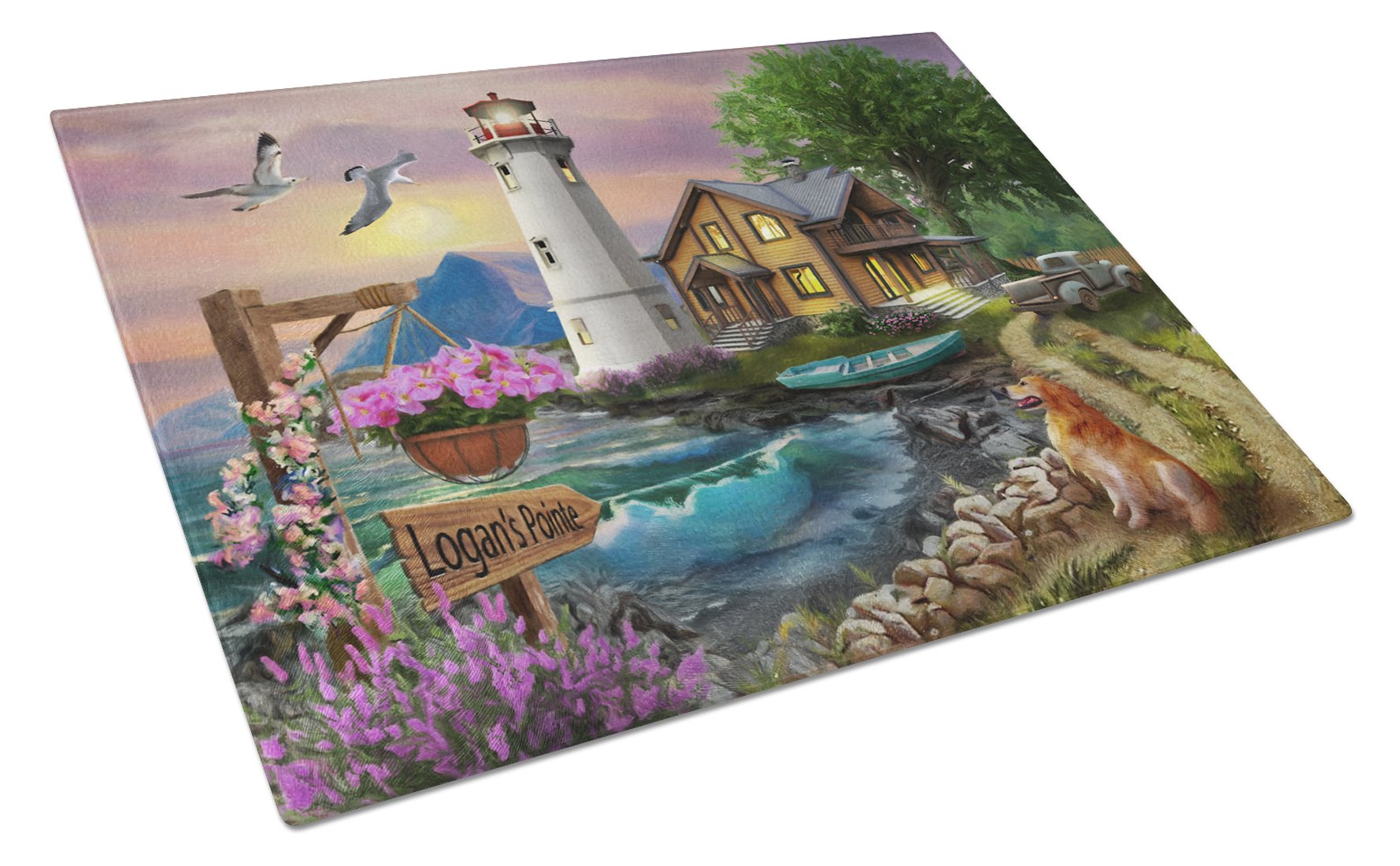 Logan's Pointe Lighthouse Golden Retriever Glass Cutting Board Large PTW2070LCB by Caroline's Treasures