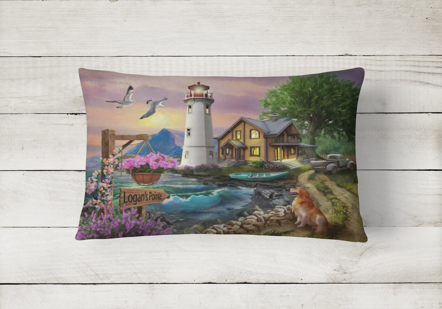 Logan's Pointe Lighthouse Golden Retriever Canvas Fabric Decorative Pillow PTW2070PW1216 by Caroline's Treasures