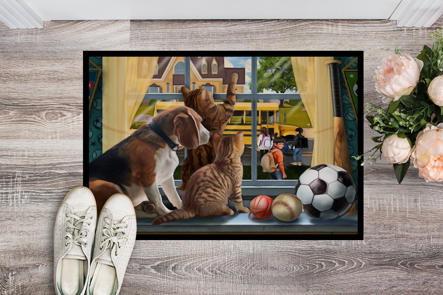 Beagle, Cats Back to School Indoor or Outdoor Mat 24x36 PTW2074JMAT by Caroline's Treasures