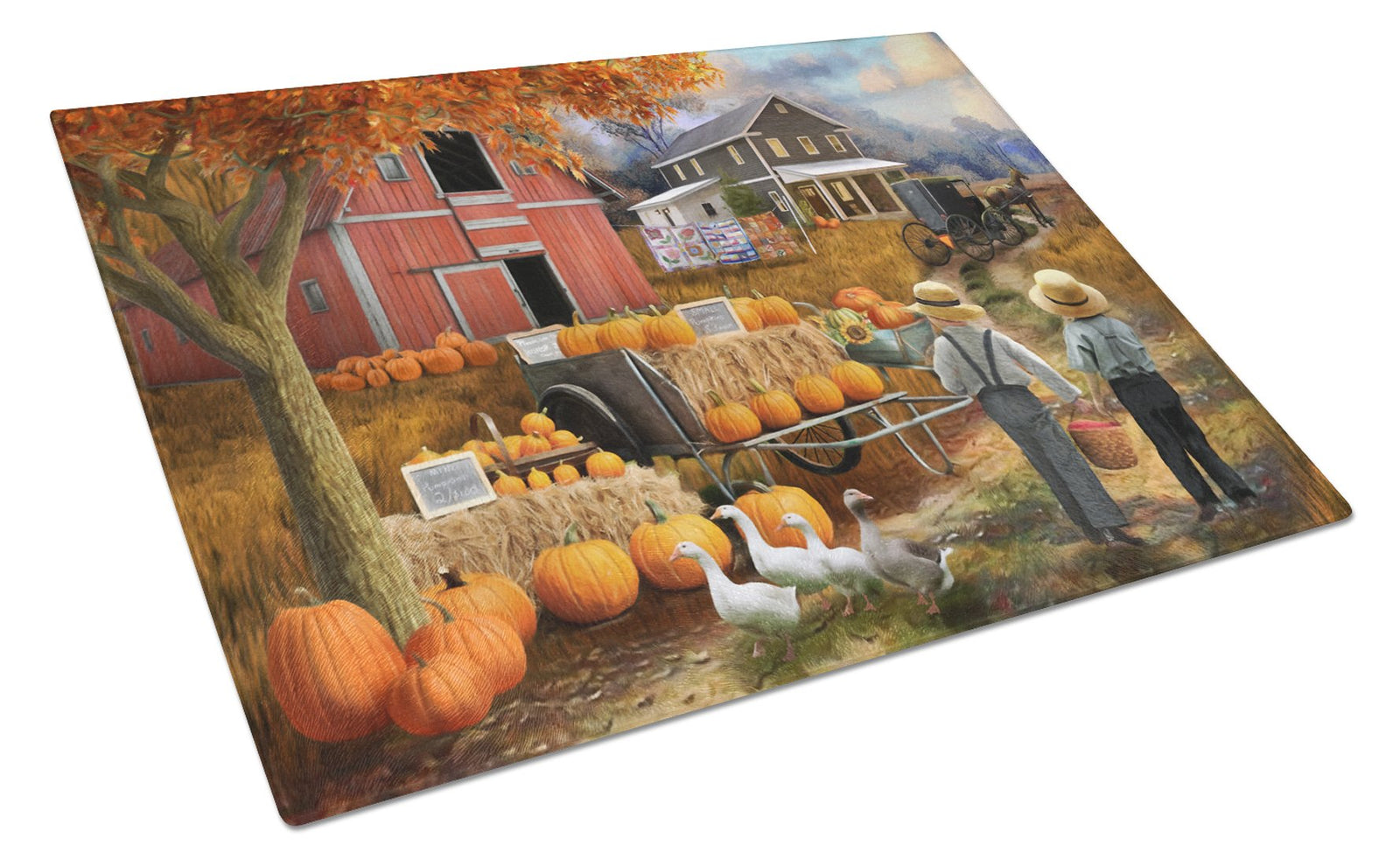 Fall Amish Pumpkin Stand Glass Cutting Board Large PTW2075LCB by Caroline's Treasures