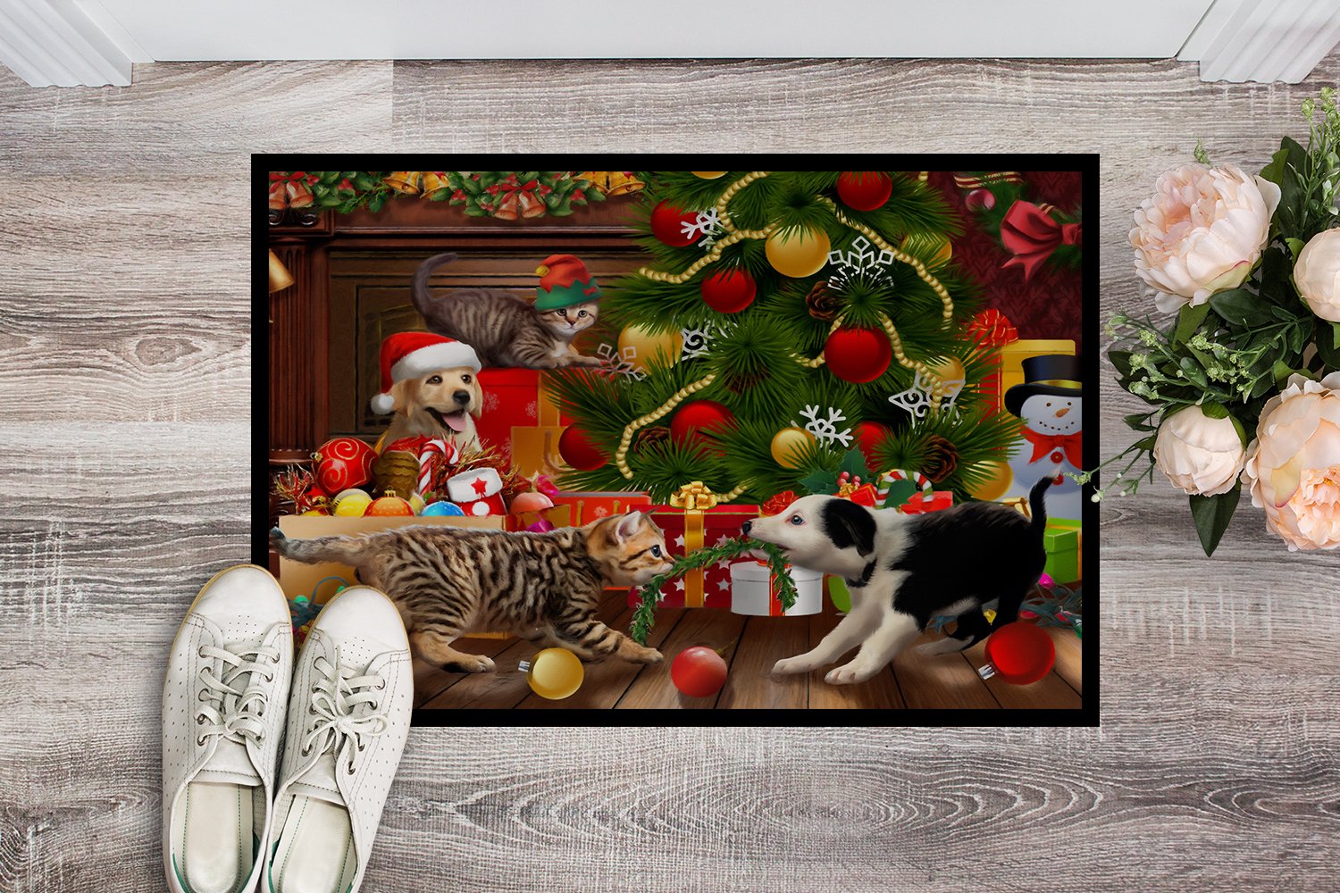 Holiday A Little Christmas Fun Yellow Lab Indoor or Outdoor Mat 24x36 PTW2076JMAT by Caroline's Treasures