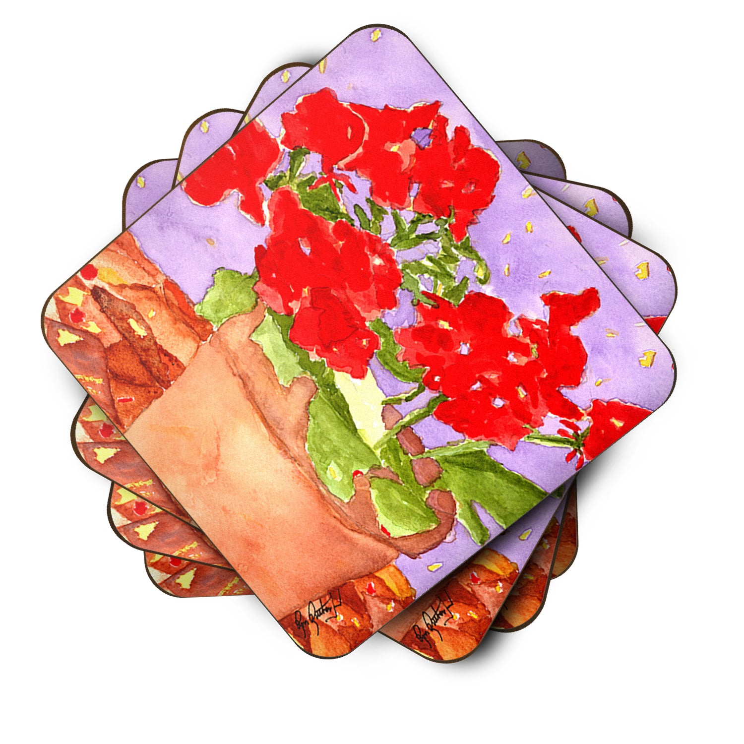 Set of 4 Flower - Geranium Foam Coasters - the-store.com