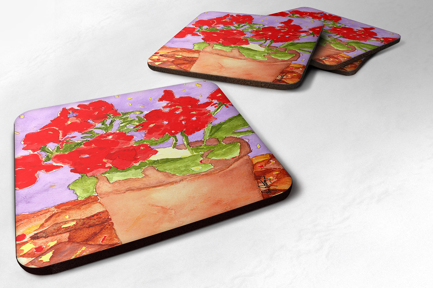 Set of 4 Flower - Geranium Foam Coasters - the-store.com