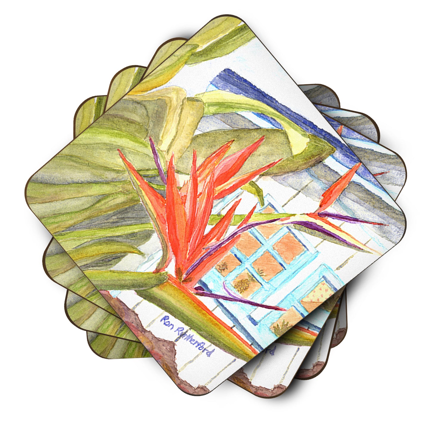 Set of 4 Flower - Bird of Paradise Foam Coasters - the-store.com