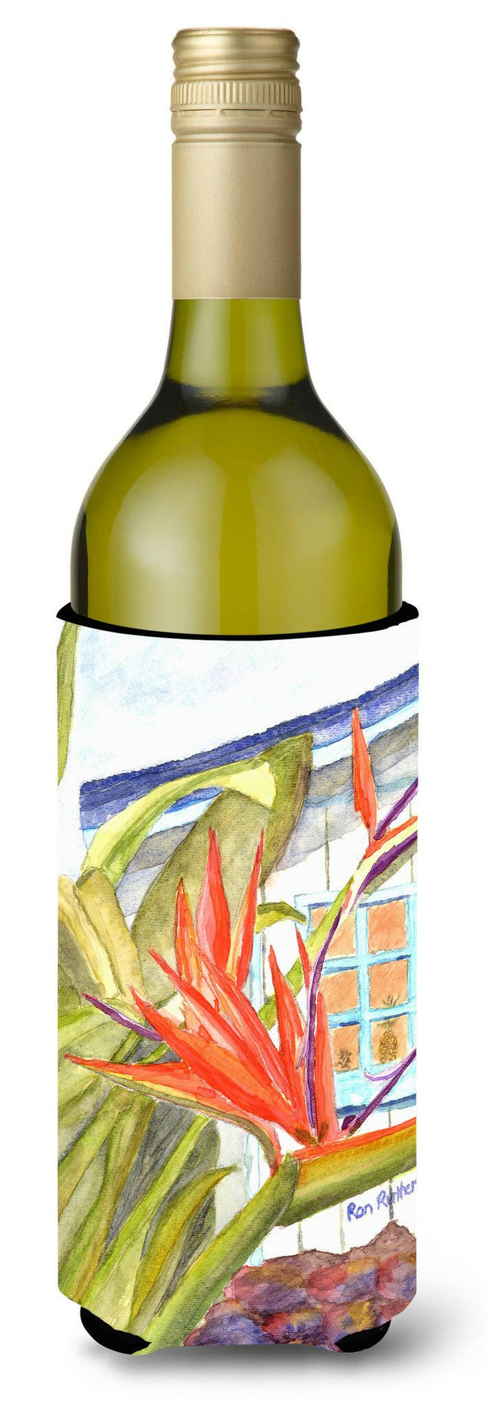 Flower - Bird of Paradise Wine Bottle Beverage Insulator Beverage Insulator Hugger RDR2005LITERK by Caroline's Treasures