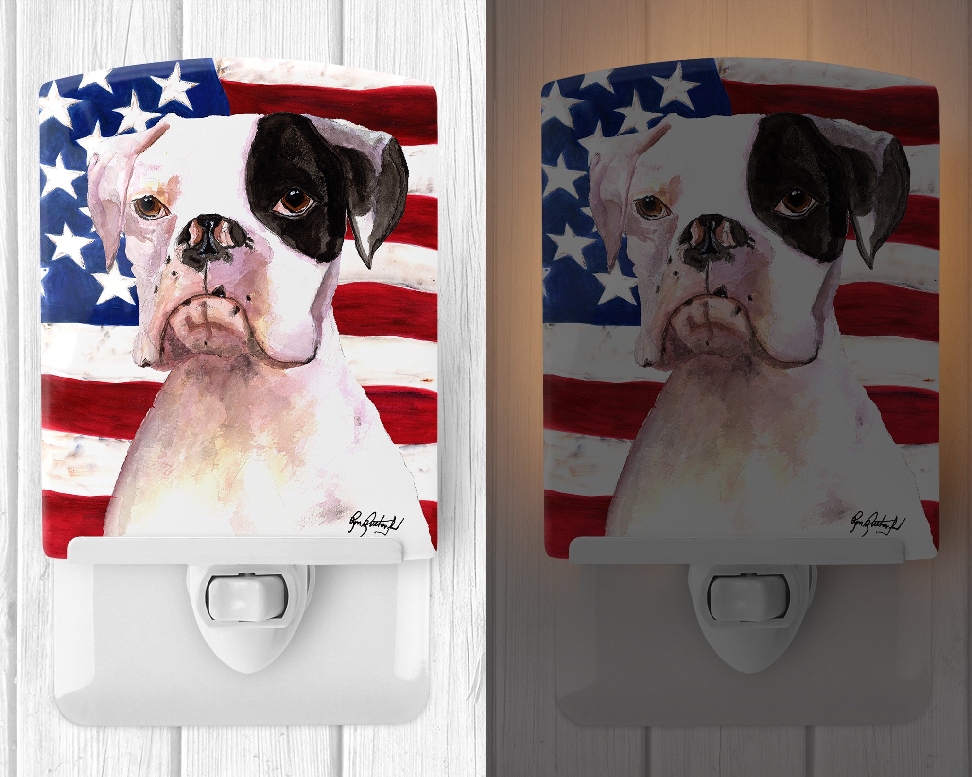 USA American Flag with Boxer Ceramic Night Light RDR3001CNL - the-store.com