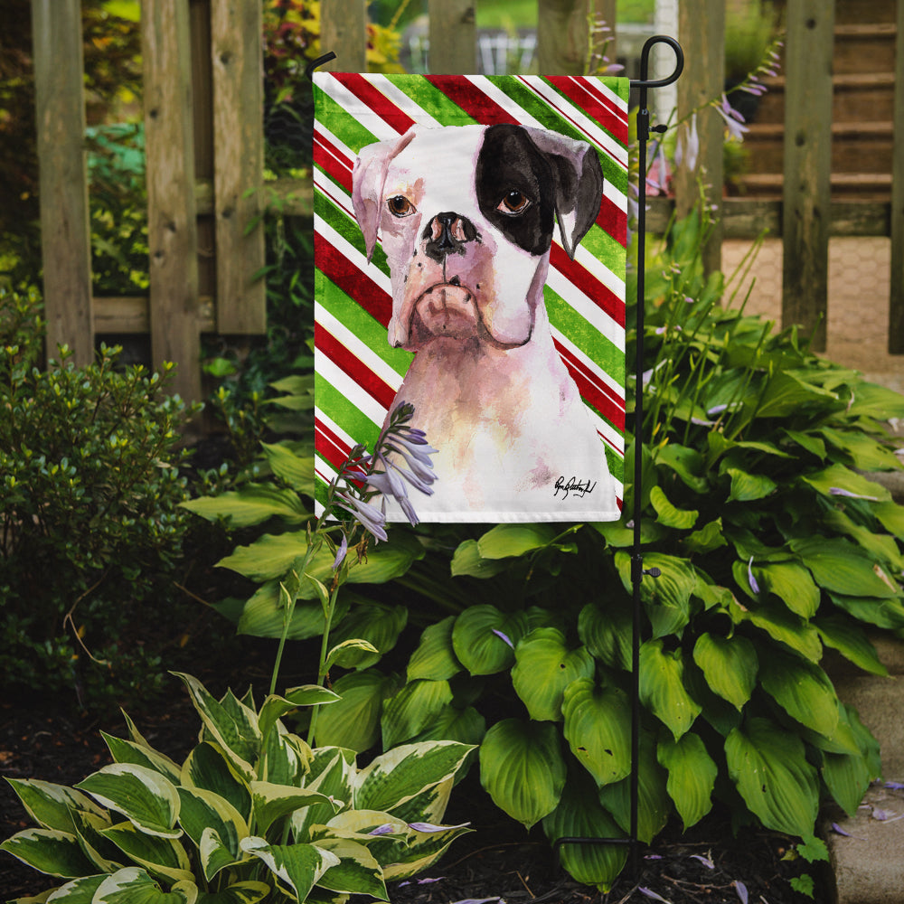 Cooper Candy Stripe Boxer Christmas Flag Garden Size RDR3002GF.