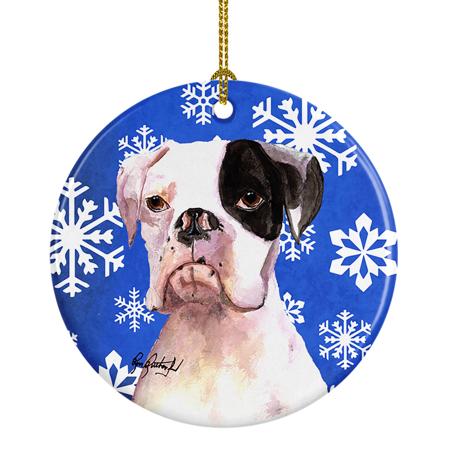 Cooper Winter Snowflakes Boxer Ceramic Ornament - the-store.com