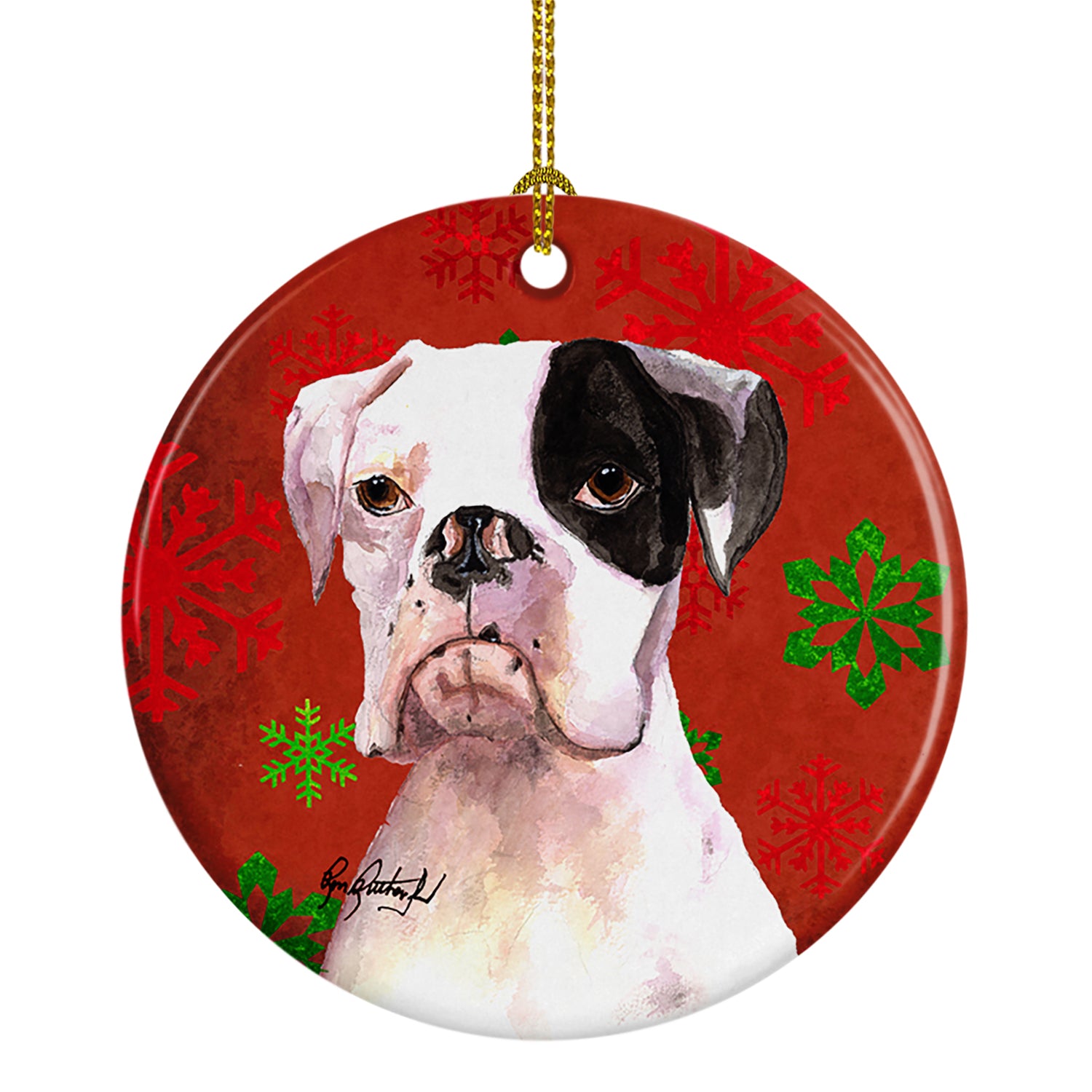 Cooper Red Snowflakes Boxer Ceramic Ornament - the-store.com