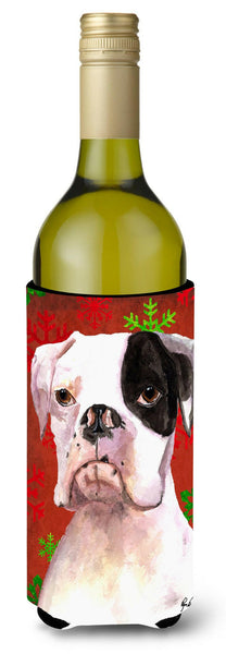 Cooper Red Snowflakes Boxer Wine Bottle Beverage Insulator Beverage Insulator Hugger  RDR3004LITERK by Caroline's Treasures