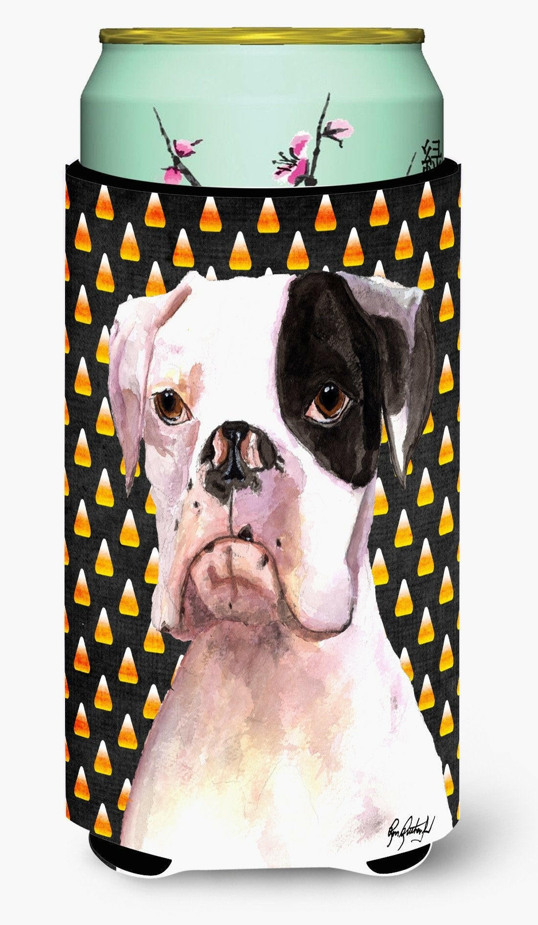 Cooper Candy Corn Boxer Halloween Tall Boy Beverage Insulator Beverage Insulator Hugger RDR3008TBC by Caroline's Treasures