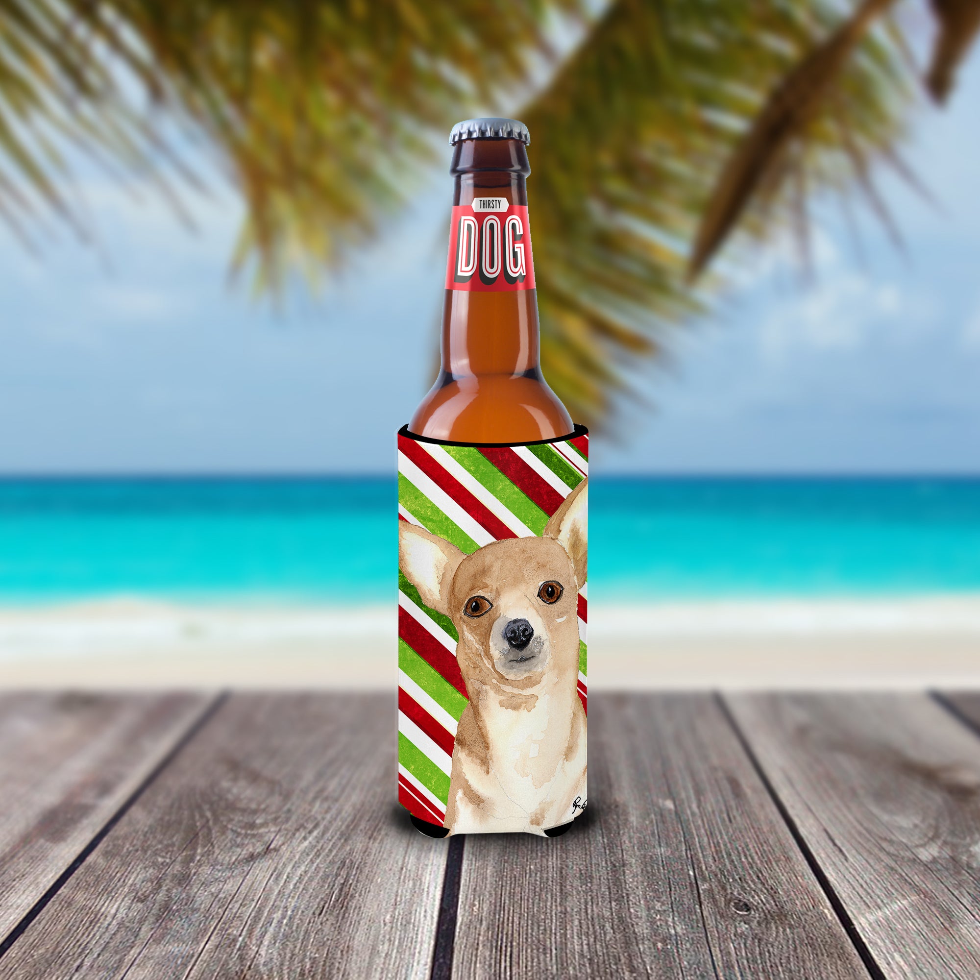 Candy Stripe Chihuahua Christmas Ultra Beverage Insulators for slim cans  RDR3010MUK.