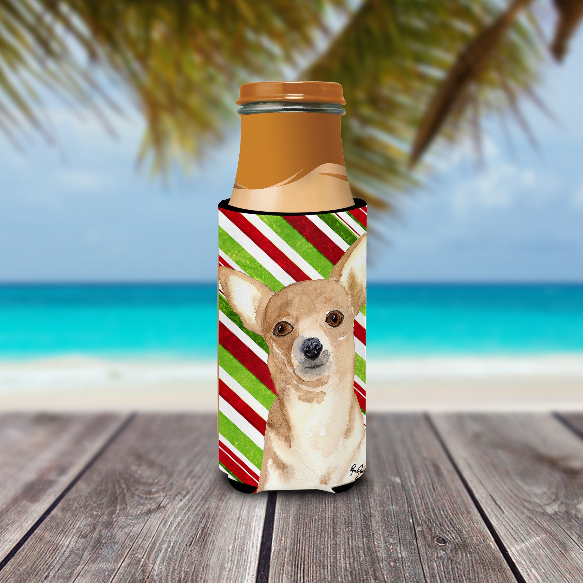 Candy Stripe Chihuahua Christmas Ultra Beverage Insulators for slim cans  RDR3010MUK.