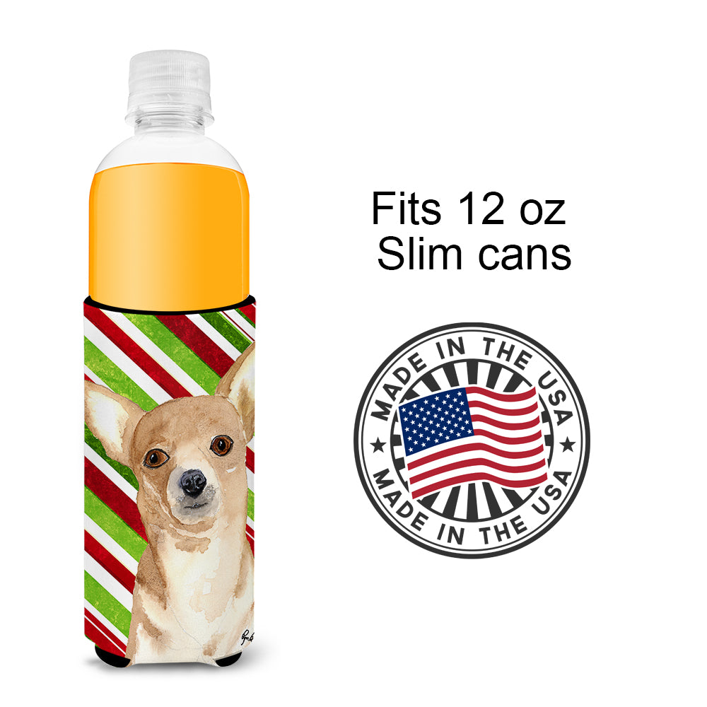 Candy Stripe Chihuahua Christmas Ultra Beverage Insulators for slim cans  RDR3010MUK.