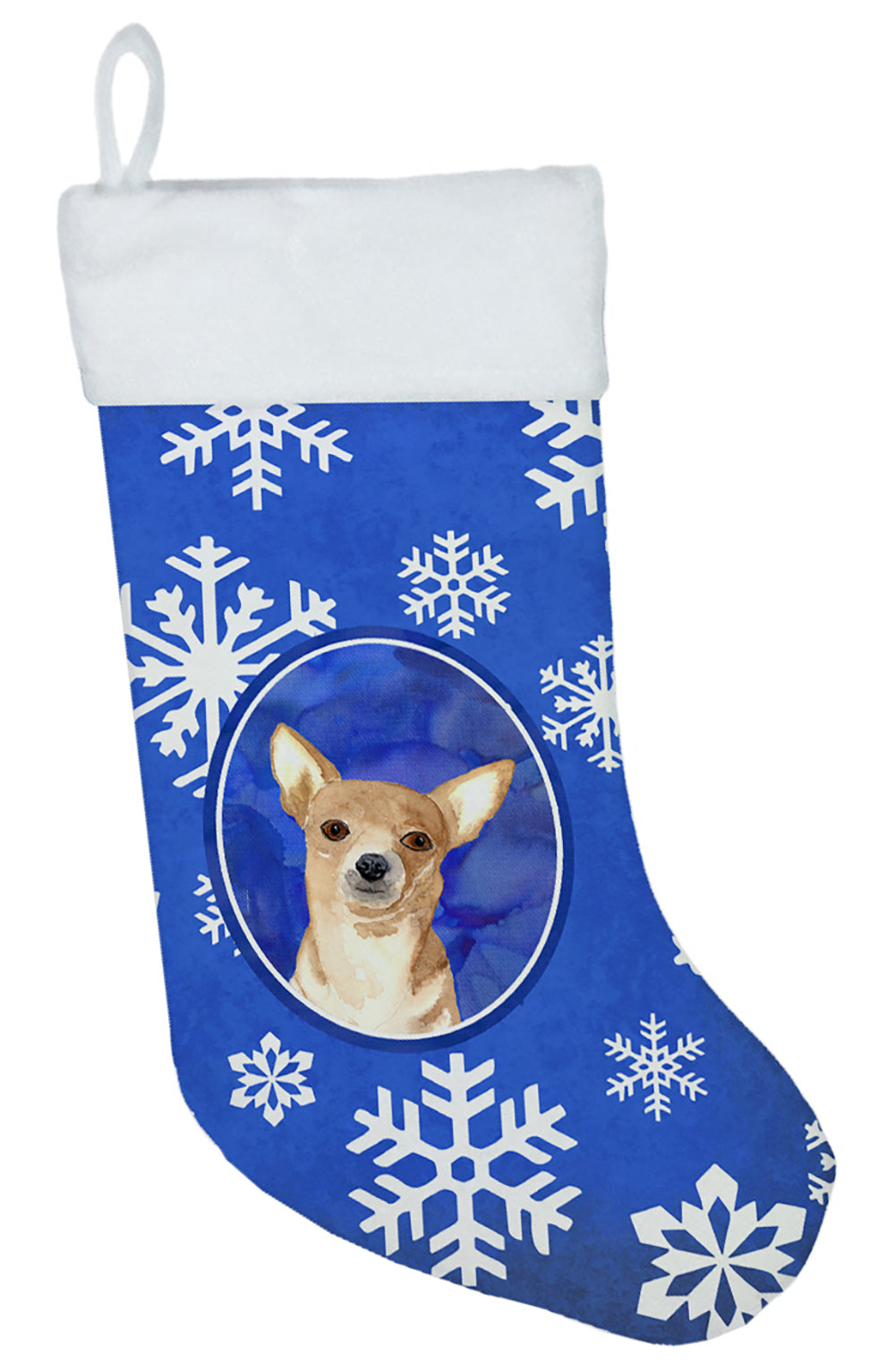 White Snowflake Chihuahua Christmas Christmas Stocking RDR3011  the-store.com.