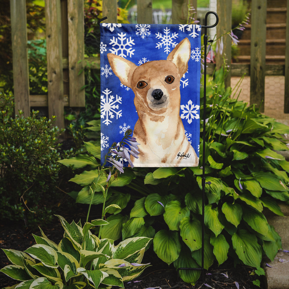 White Snowflake Chihuahua Christmas Flag Garden Size RDR3011GF.