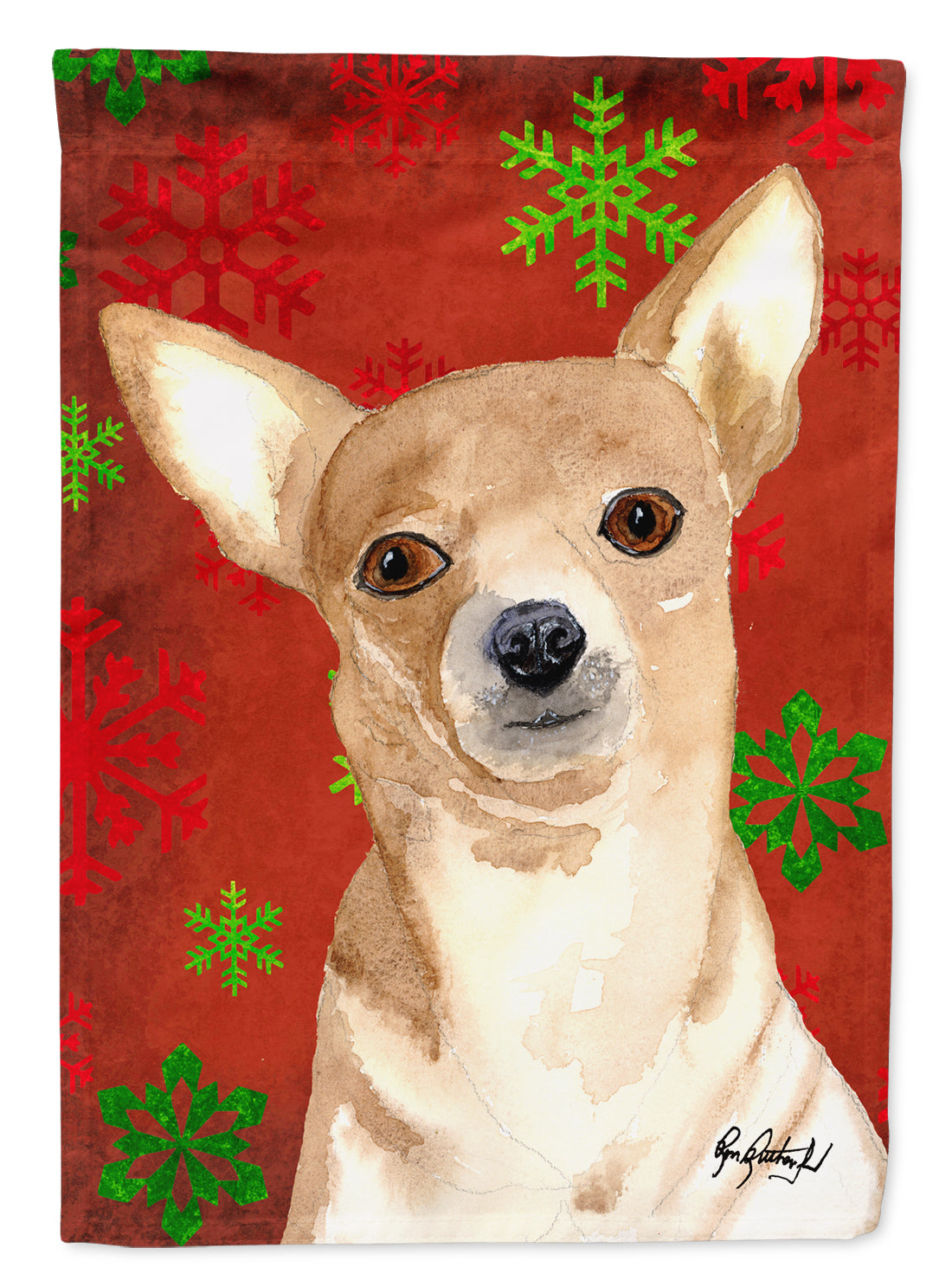 Red Snowflake Chihuahua Christmas Flag Canvas House Size RDR3012CHF  the-store.com.