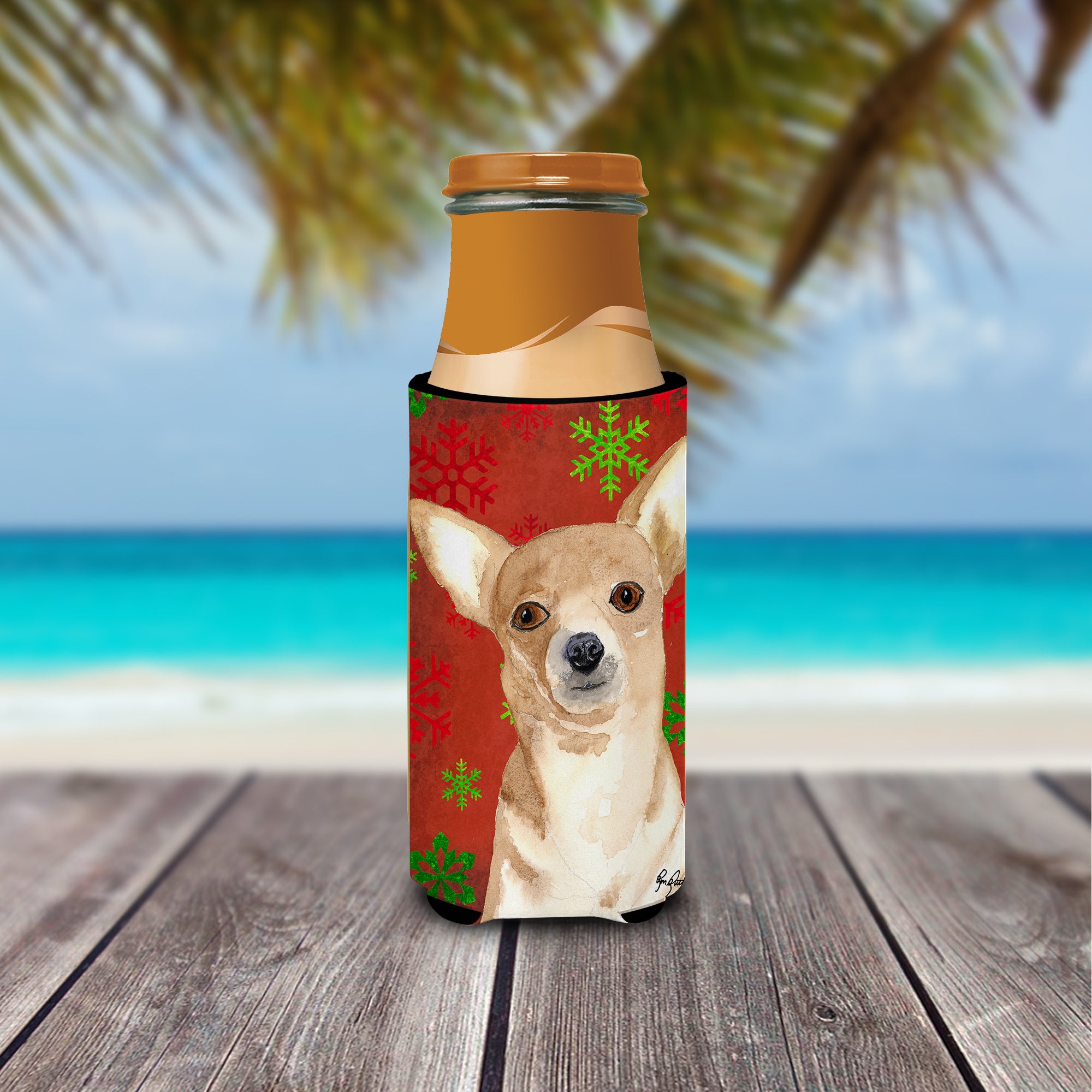 Red Snowflake Chihuahua Christmas Ultra Beverage Insulators for slim cans  RDR3012MUK.