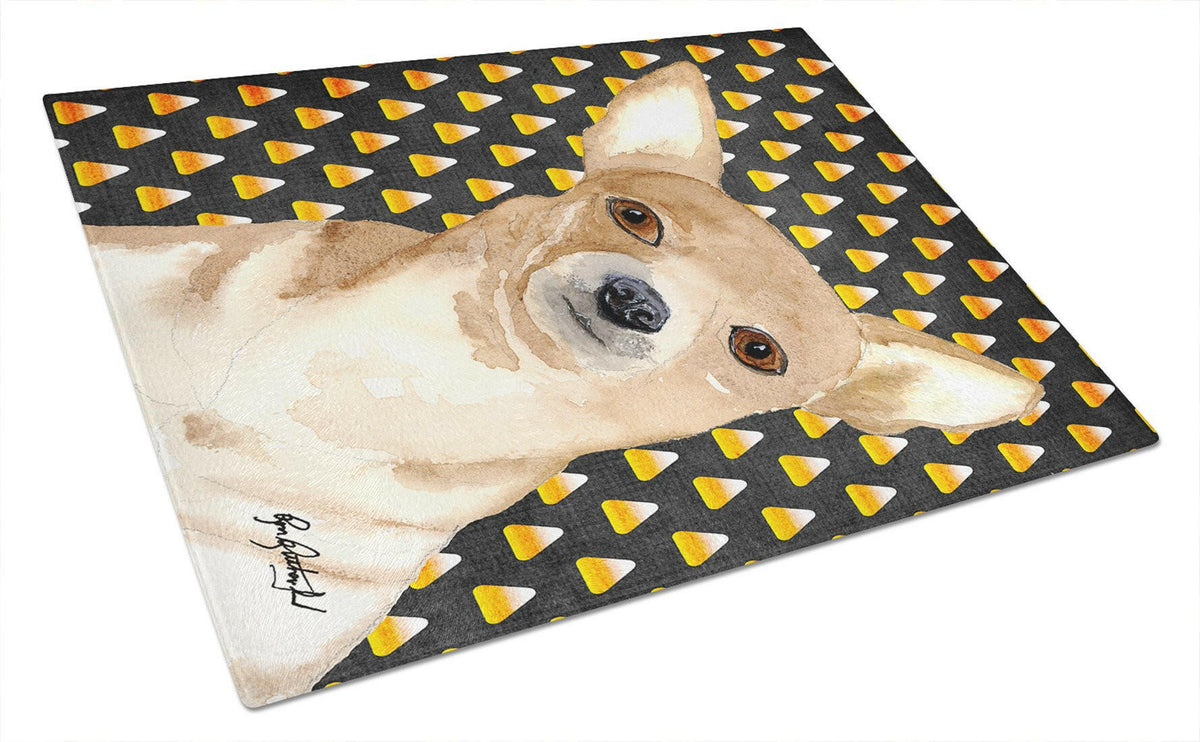 Candy Corn Chihuahua Halloween Glass Cutting Board Large by Caroline&#39;s Treasures