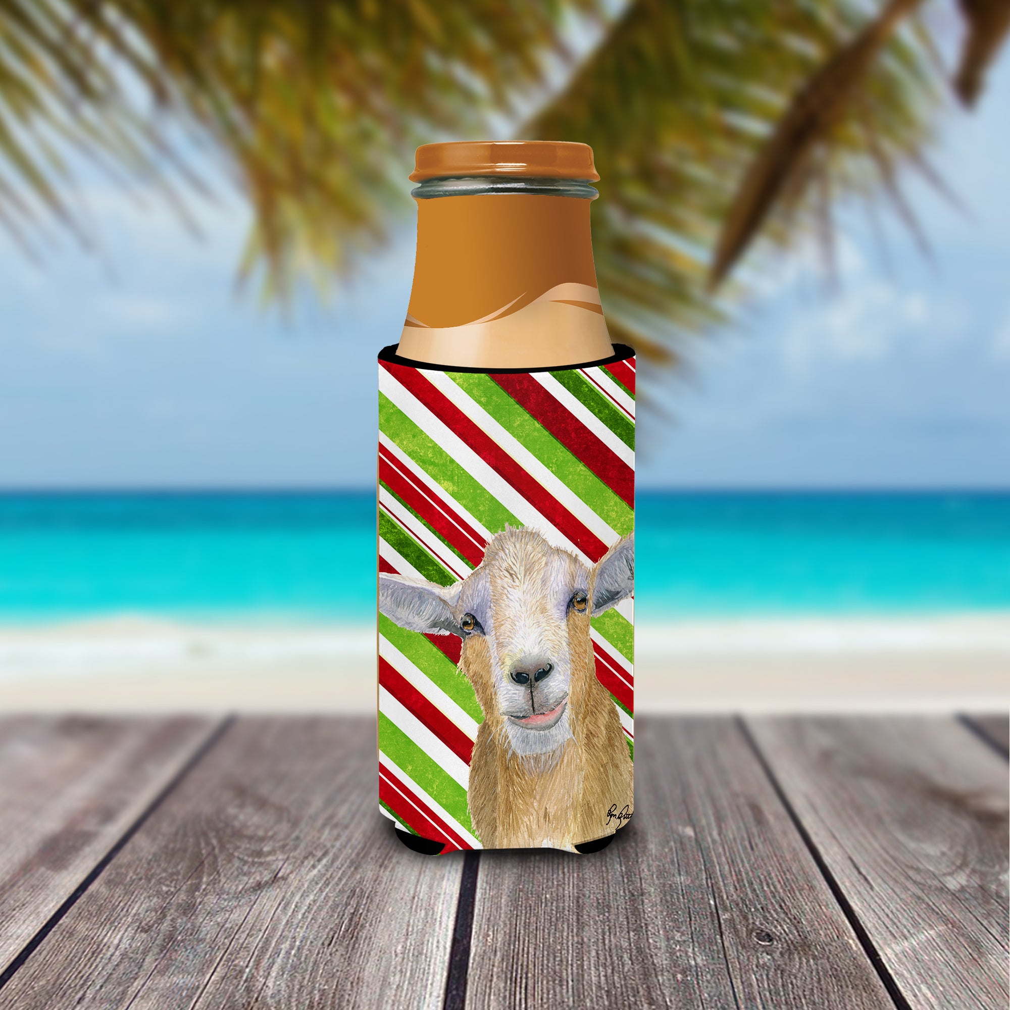 Candy Cane Goat Christmas Ultra Beverage Insulators for slim cans  RDR3022MUK.