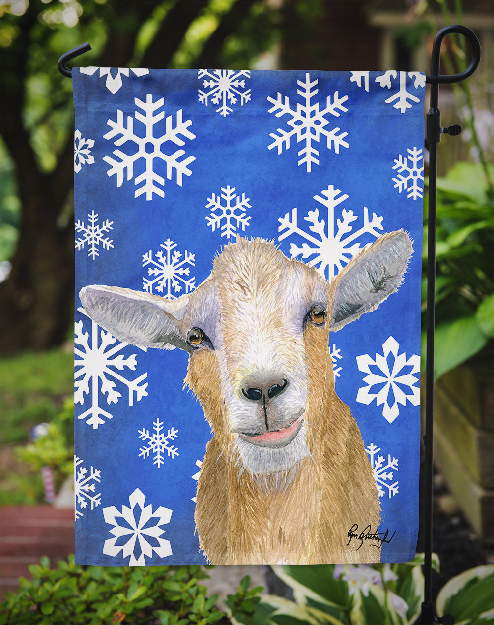 Winter Snowflakes Goat Winter Flag Garden Size RDR3023GF.