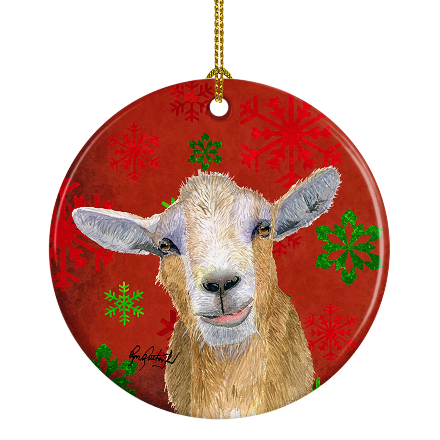 Goat Candy Cane Holiday Christmas Ceramic Ornament RDR3024CO1 - the-store.com