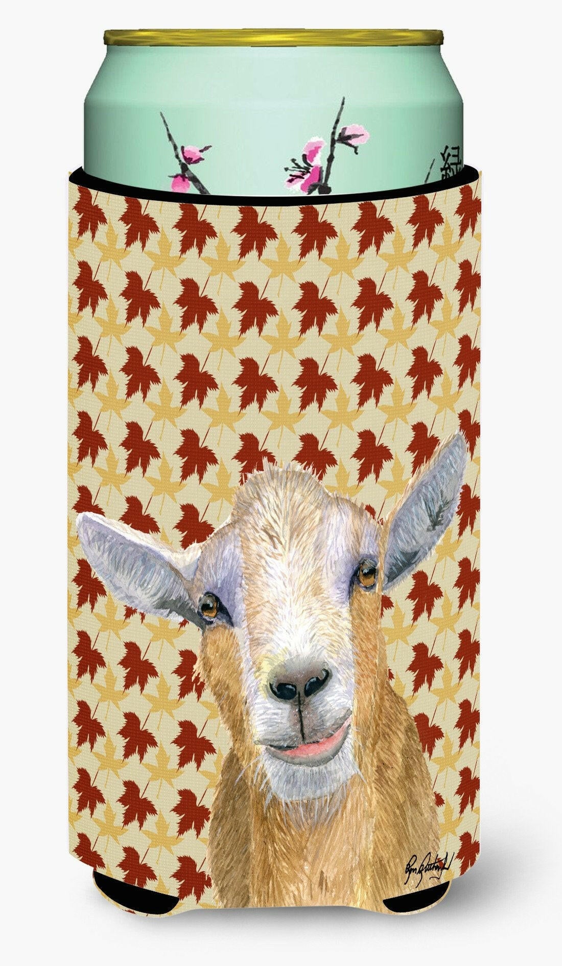 Fall Leaves Goat Tall Boy Beverage Insulator Beverage Insulator Hugger RDR3027TBC by Caroline&#39;s Treasures