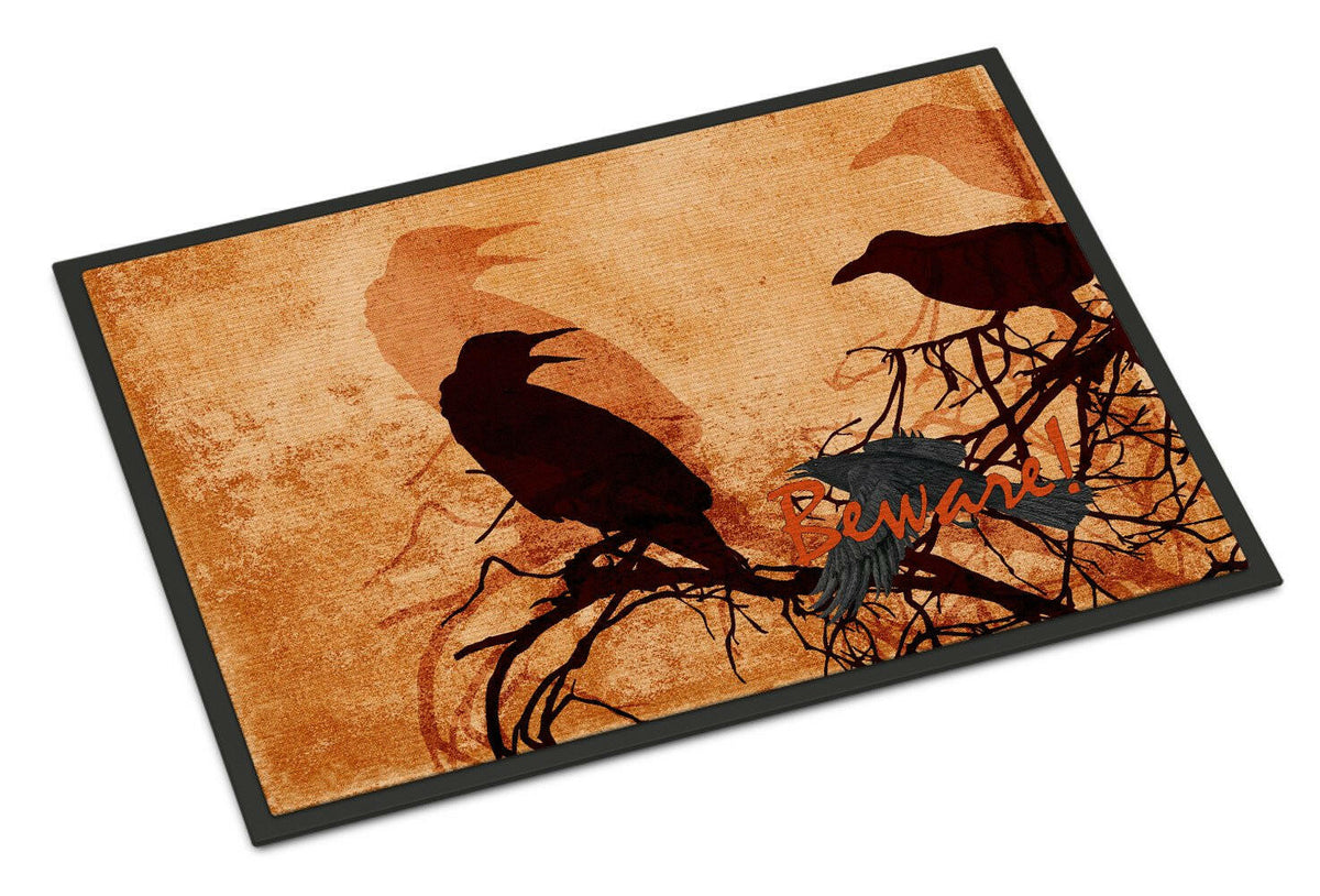 Beware of the Black Crows Halloween Indoor or Outdoor Mat 24x36 Doormat - the-store.com