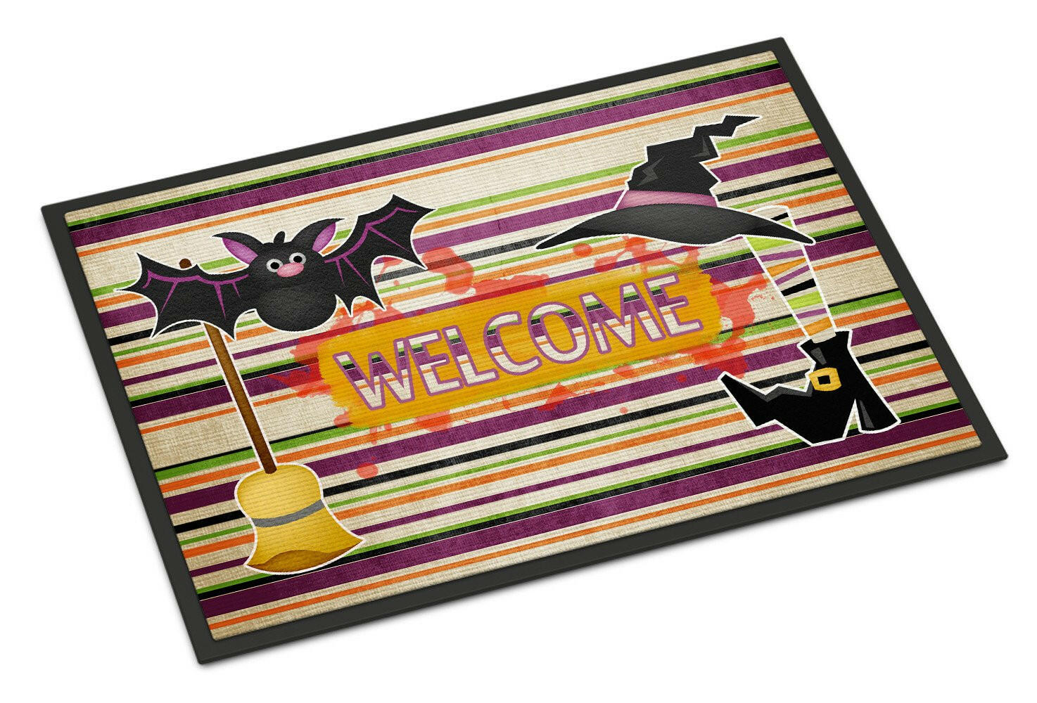 Witch Costume and Broom on Stripes Halloween 24x36 Doormat - the-store.com