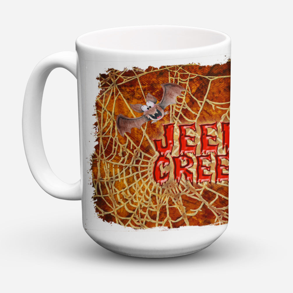 Jeepers Creepers with Bat and Spider web Halloween Dishwasher Safe Microwavable Ceramic Coffee Mug 15 ounce SB3018CM15  the-store.com.