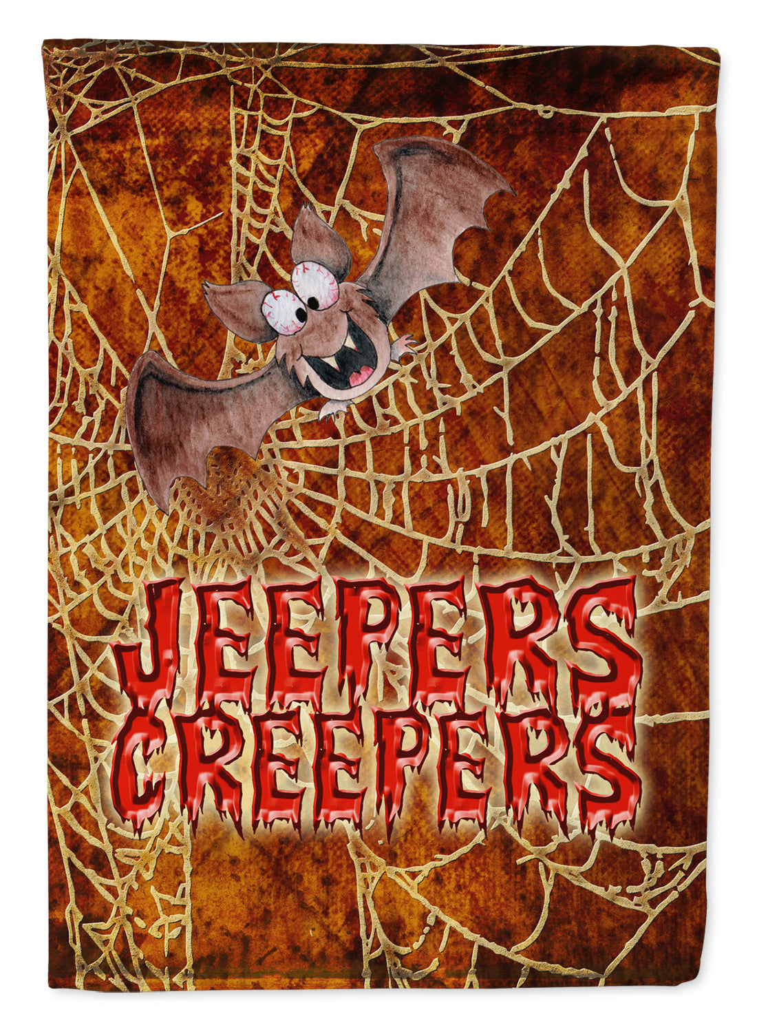 Jeepers Creepers with Bat and Spider web Halloween Flag Garden Size.