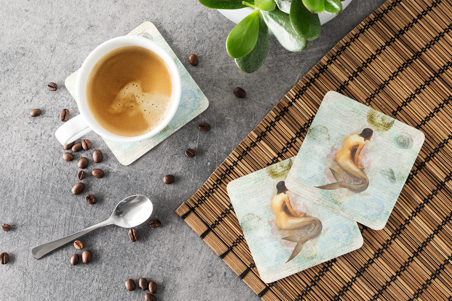 Set of 4 Mermaids and Mermen  Foam Coasters - the-store.com