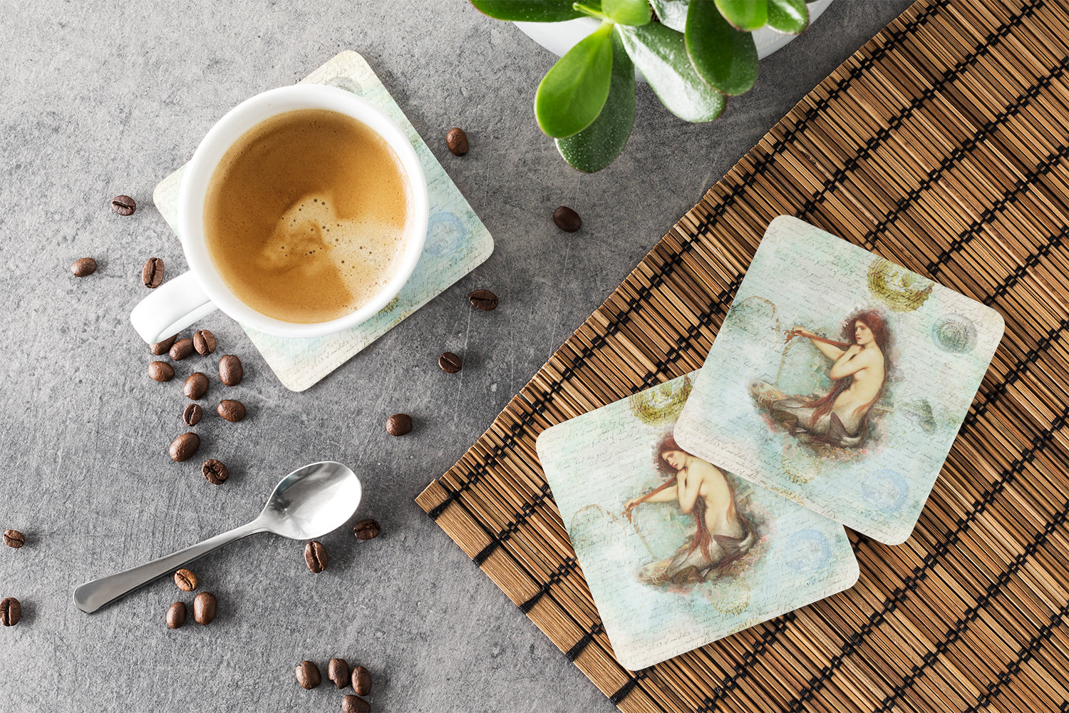 Set of 4 Mermaids and Mermen  Foam Coasters - the-store.com