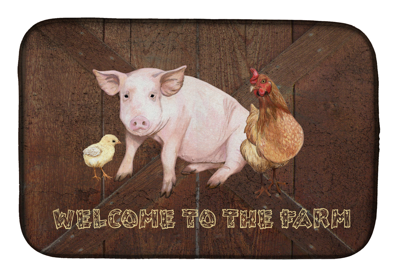 Welcome to the Farm with the pig and chicken Dish Drying Mat SB3083DDM  the-store.com.