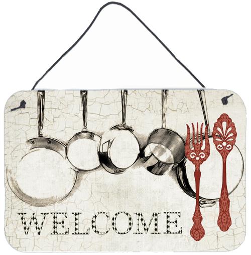 Pots and Pans Welcome Aluminium Metal Wall or Door Hanging Prints by Caroline's Treasures