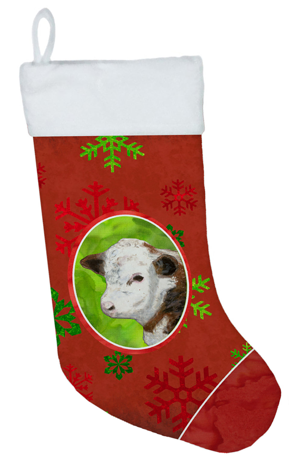 Baby Calf Red Snowflakes Holiday Christmas  Christmas Stocking SB3122-CS  the-store.com.