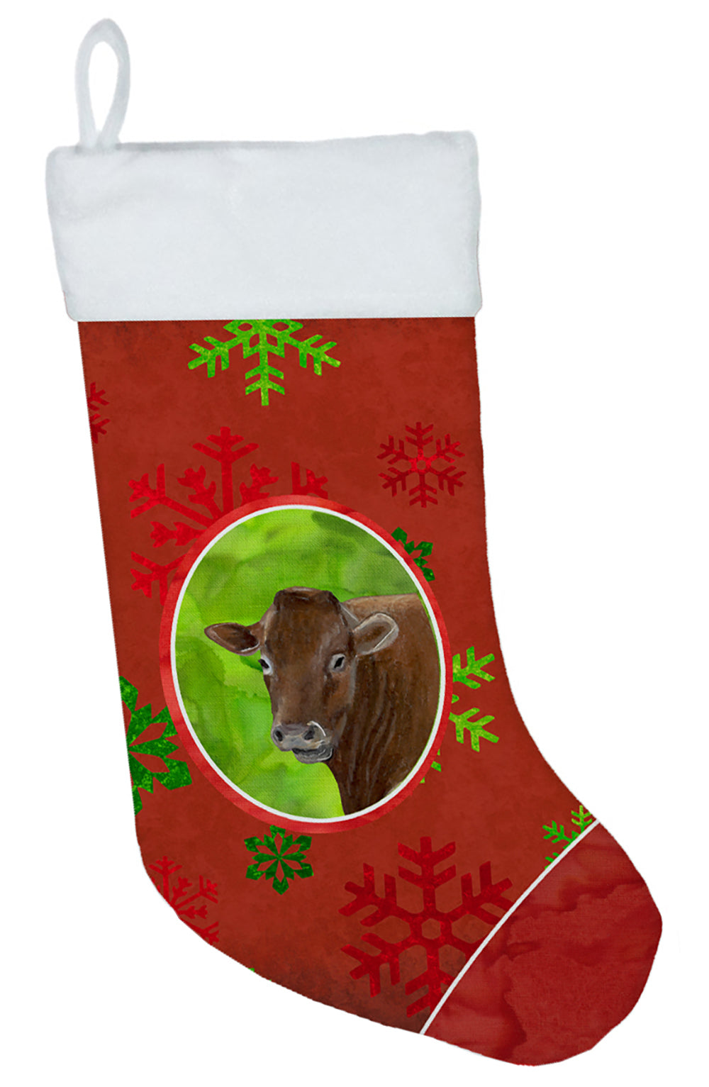 Cow Red Snowflakes Holiday Christmas  Christmas Stocking SB3126-CS  the-store.com.