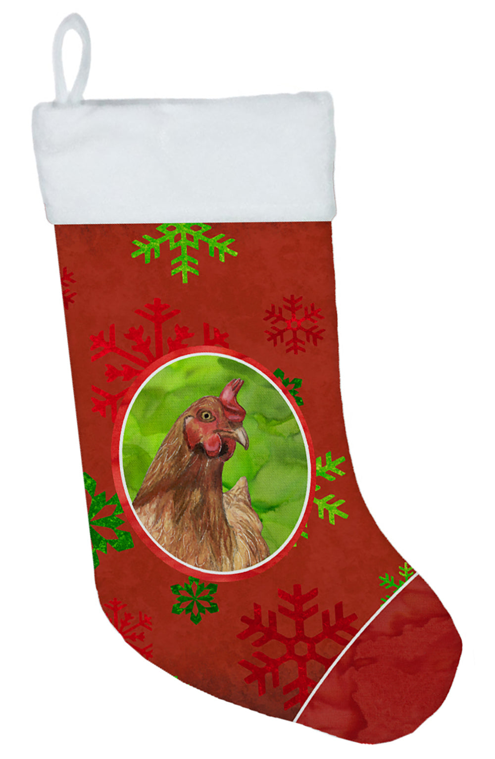 Chicken Red Snowflakes Holiday Christmas  Christmas Stocking SB3129-CS  the-store.com.