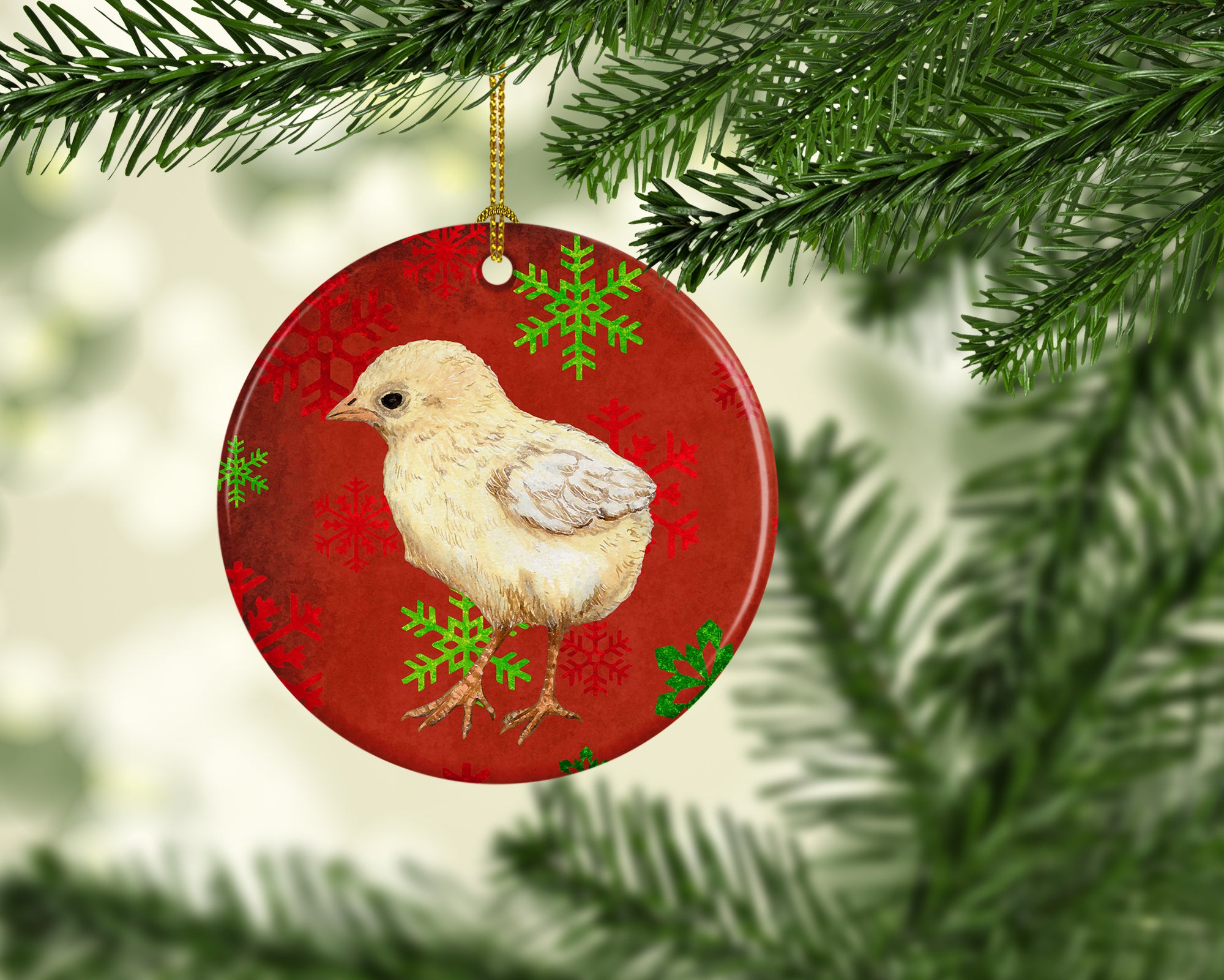 Baby Chick Red Snowflakes Holiday Christmas  Ceramic Ornament SB3130CO1 - the-store.com