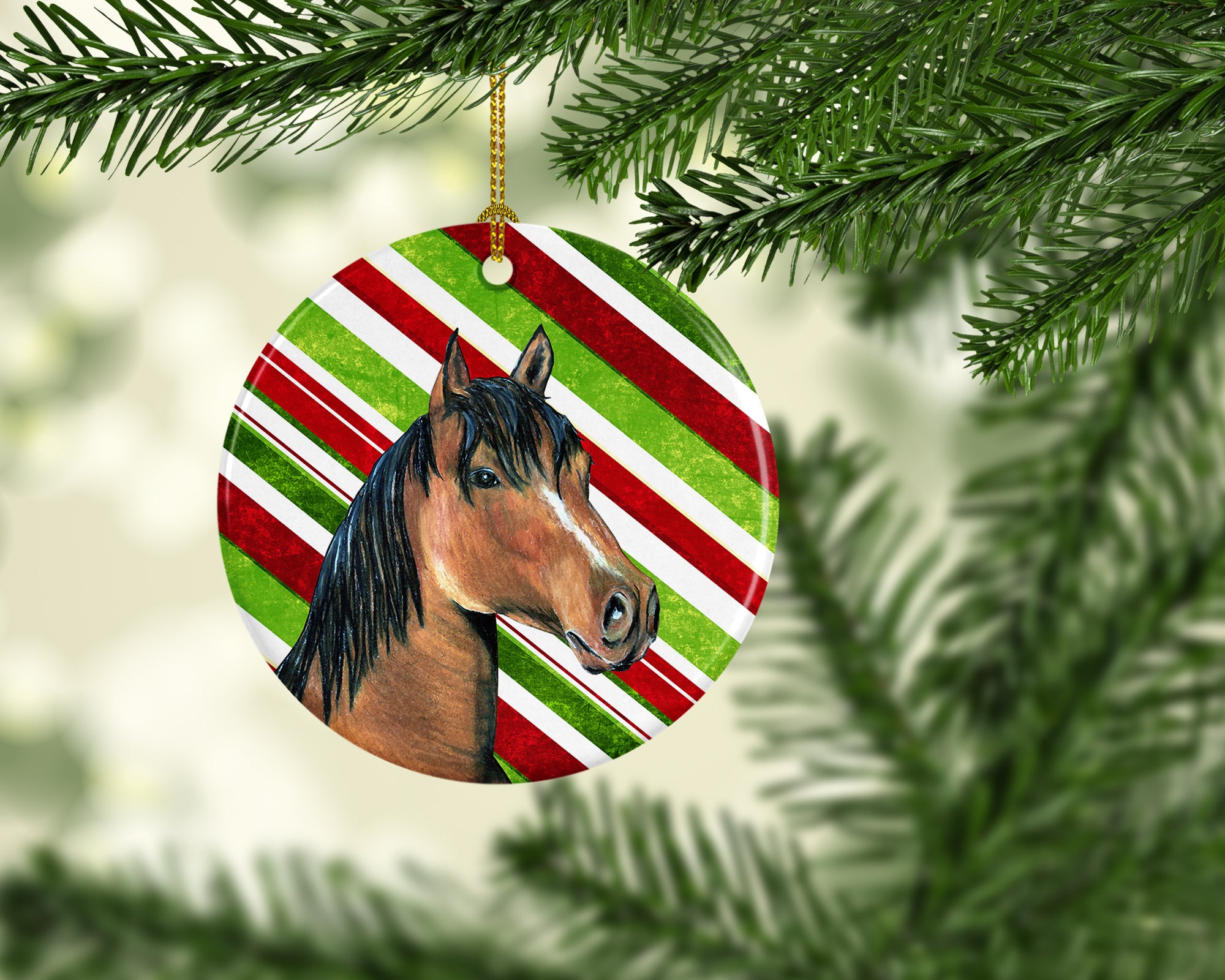 Horse Candy Cane Holiday Christmas Ceramic Ornament SB3135CO1 - the-store.com